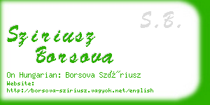 sziriusz borsova business card